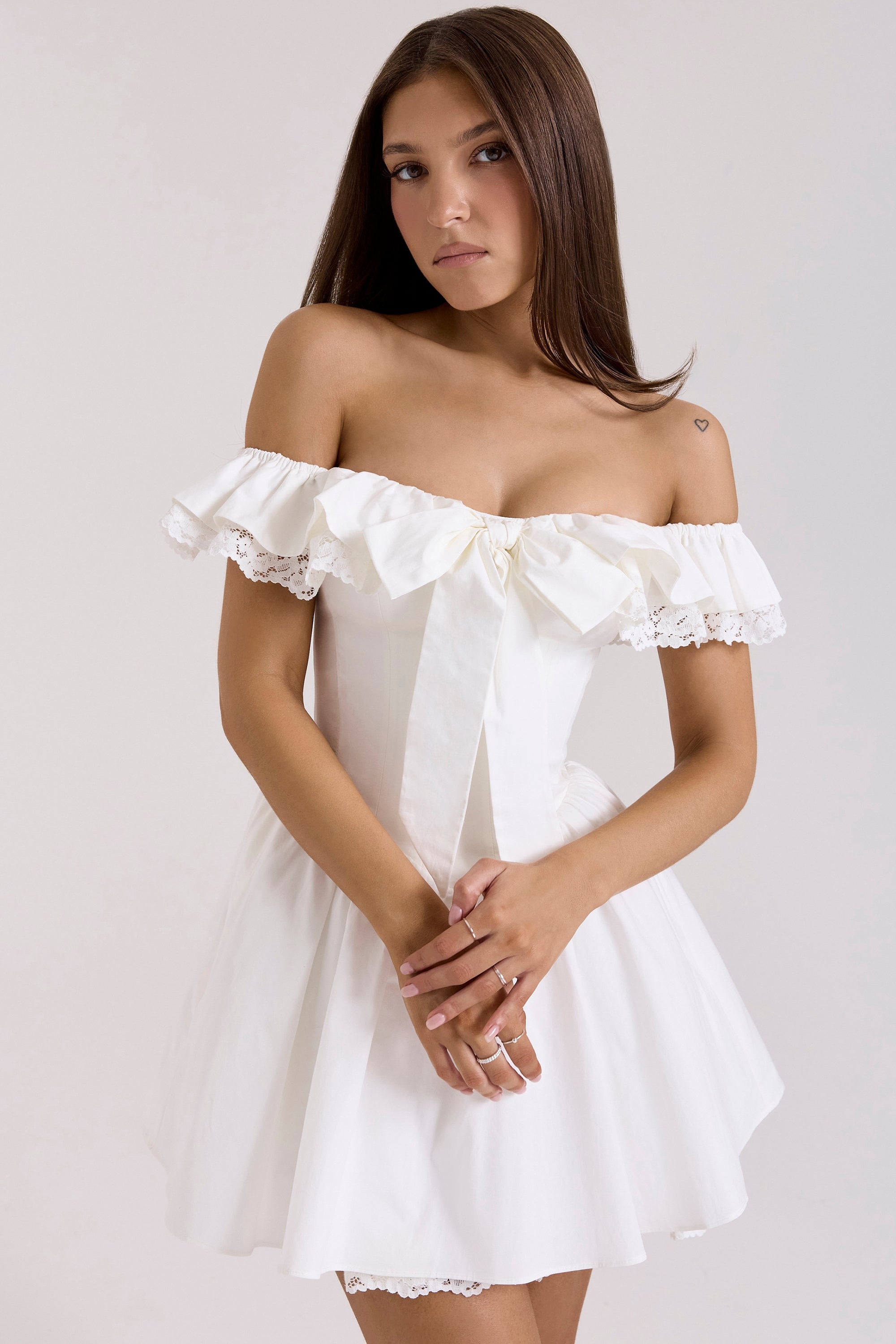 Jaide | White Cotton Off Shoulder Corset Mini Dress