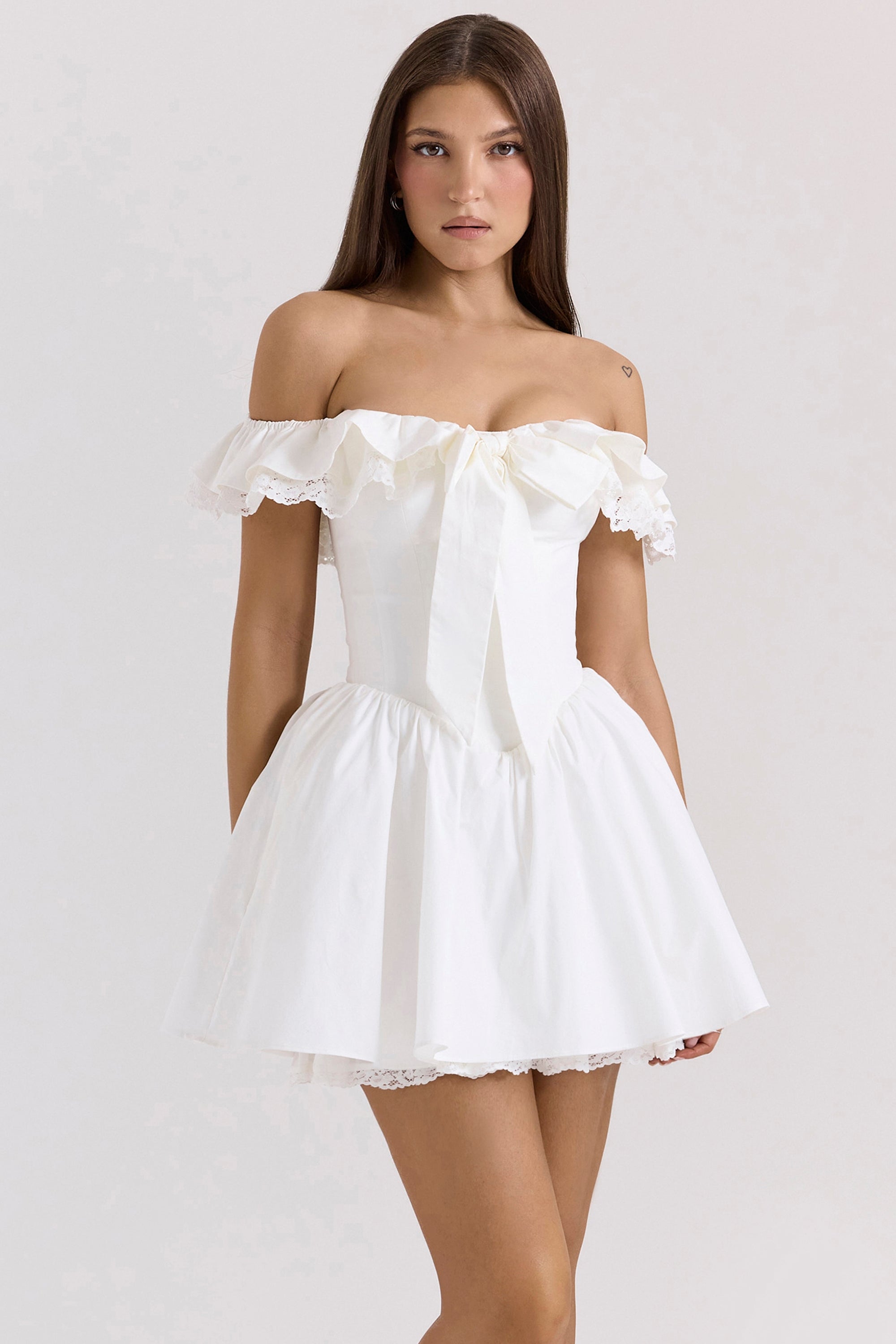 Jaide | White Cotton Off Shoulder Corset Mini Dress
